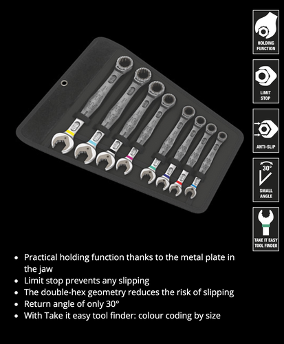 WERA 6000 Joker 8 Imperial Set 1 Ratcheting combination wrenches set, Imperial, 8 pieces