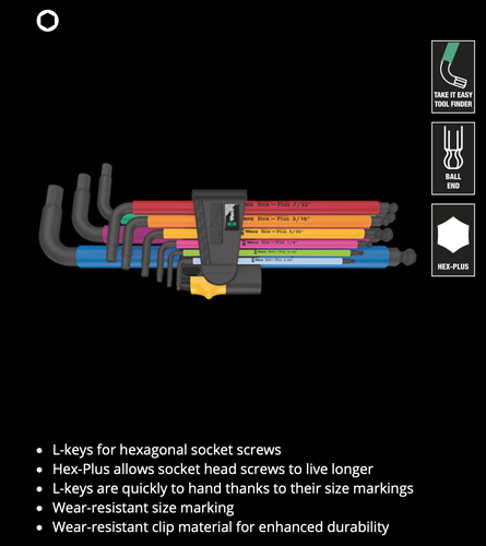 WERA 950/9 Hex-Plus Multi color Imperial 2 L-key set, imperial, BlackLaser, 9 pieces