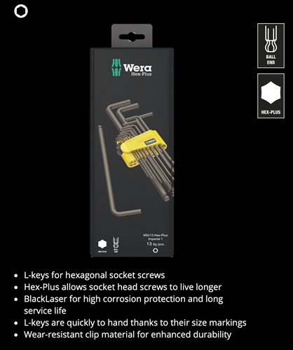 WERA 950/13 Hex-Plus Imperial 1 SB L-key set, imperial, BlackLaser, 13 pieces